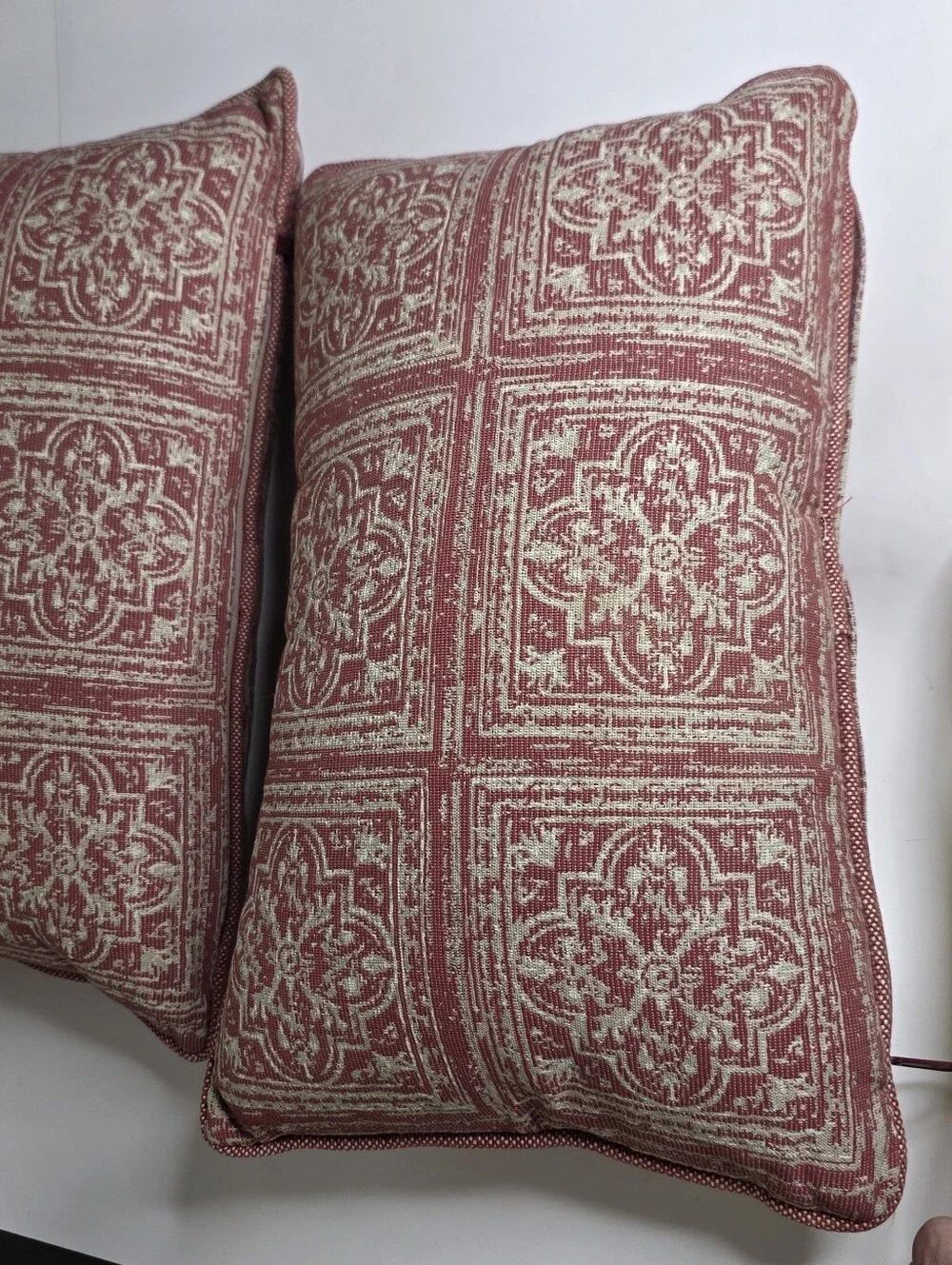 Restoration Hardware marron and Tan Scroll set of 2 Lumber pillows Inserts incl